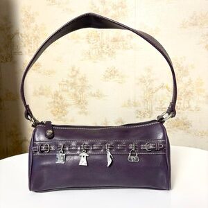Y2K Vintage Purple Baguette Shoulder Bag Shopping Charm Detail Faux Leather